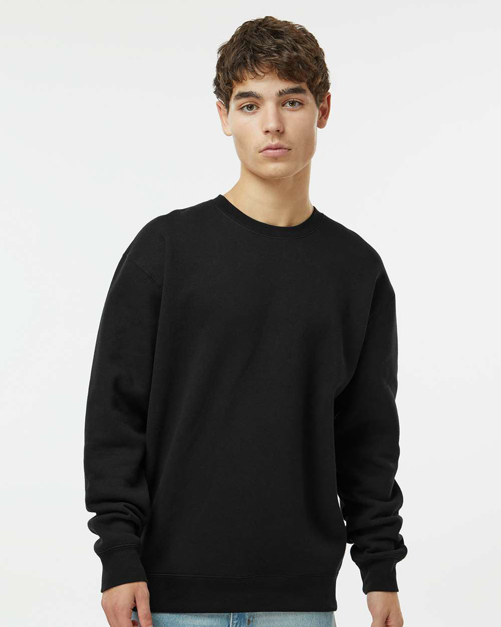 Man wearing a Black color 10oz. Heavyweight Crew - Tiflee Tradex Company