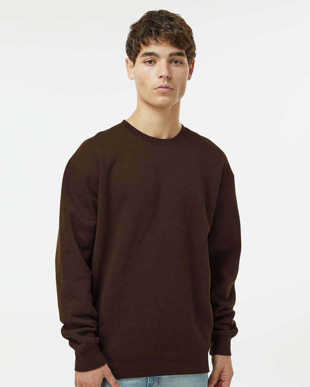 Man wearing a Brown color 10oz. Heavyweight Crew - Tiflee Tradex Company