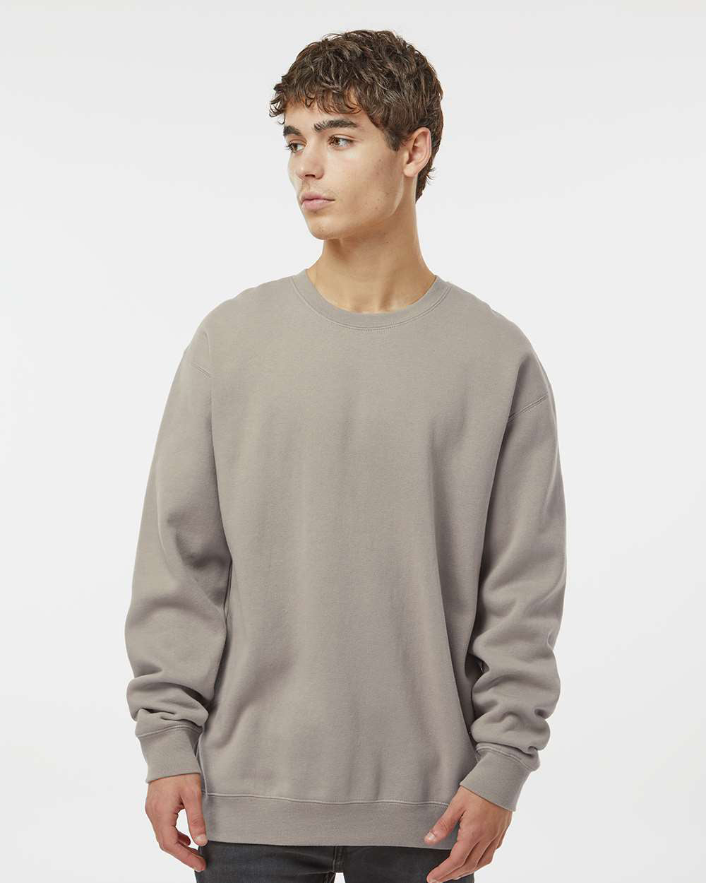 Man wearing a Cement color 10oz. Heavyweight Crew - Tiflee Tradex Company