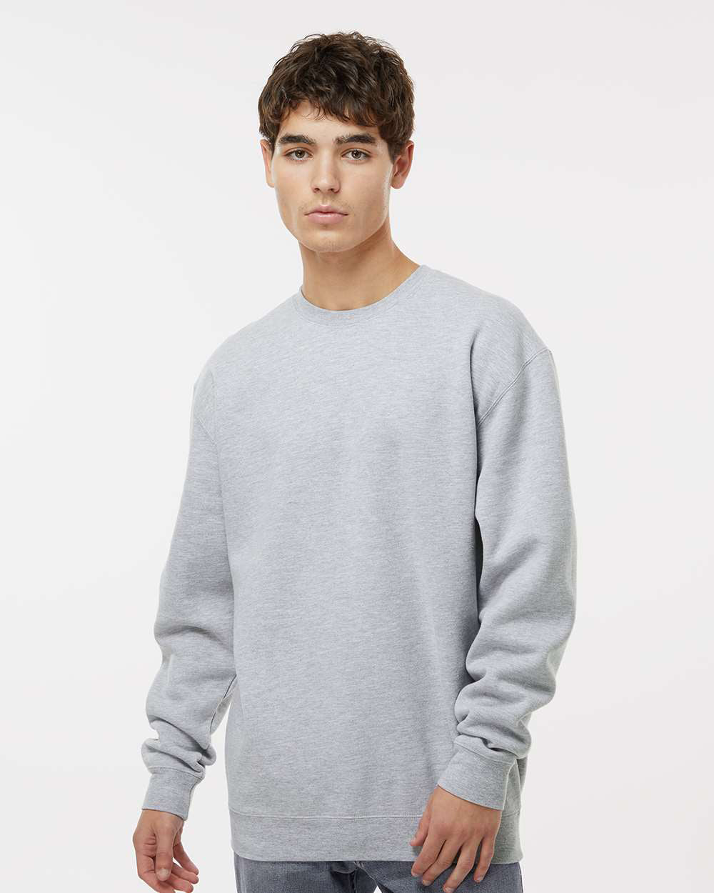 Man wearing a Grey Heather color 10oz. Heavyweight Crew - Tiflee Tradex Company