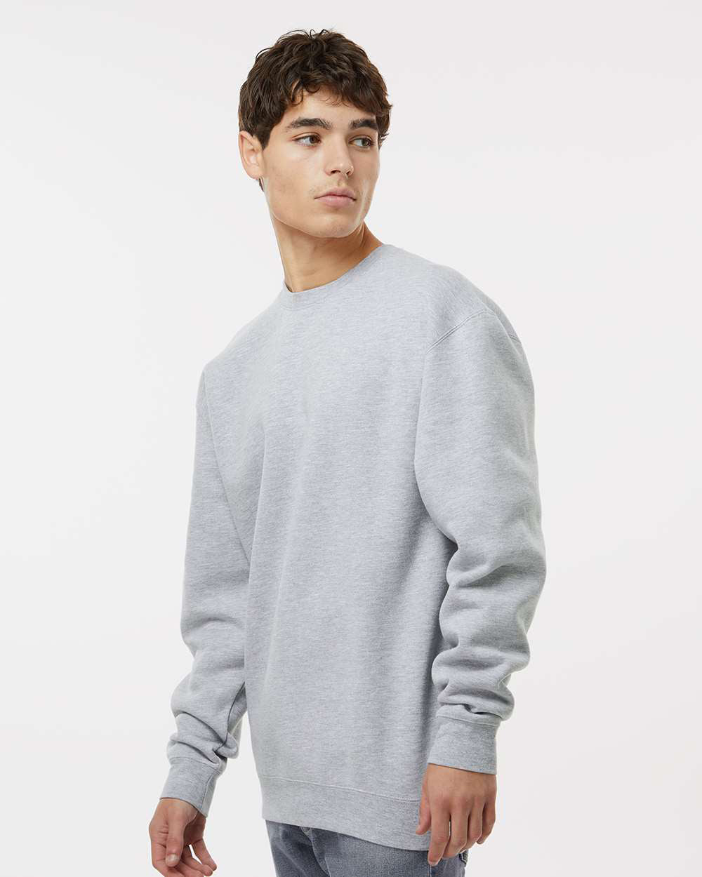 Man wearing a Grey Heather color 10oz. Heavyweight Crew - Tiflee Tradex Company