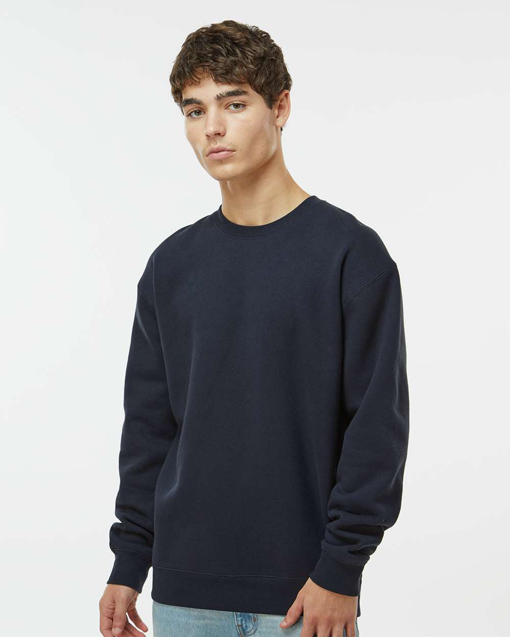 Man wearing a Navy color 10oz. Heavyweight Crew - Tiflee Tradex Company