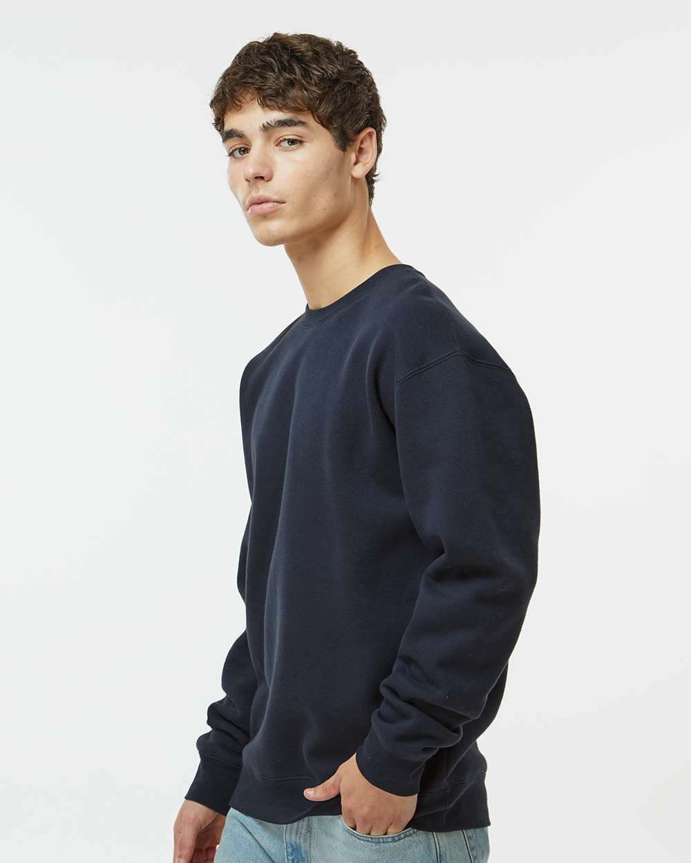 Man wearing a Navy color 10oz. Heavyweight Crew - Tiflee Tradex Company