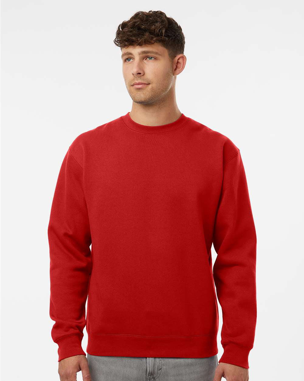 Man wearing a Red color 10oz. Heavyweight Crew - Tiflee Tradex Company