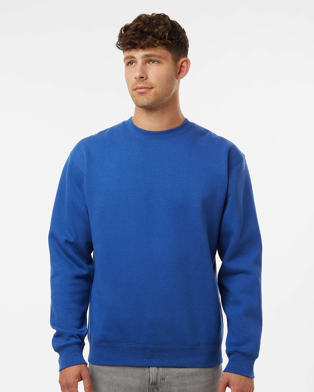Man wearing a Royal color 10oz. Heavyweight Crew - Tiflee Tradex Company