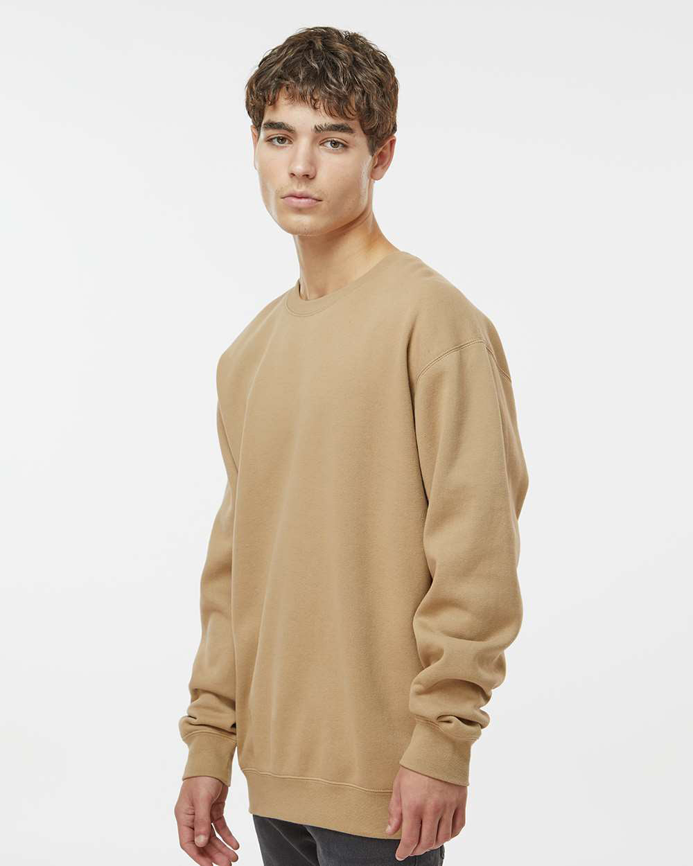 Man wearing a Sandstone color 10oz. Heavyweight Crew - Tiflee Tradex Company