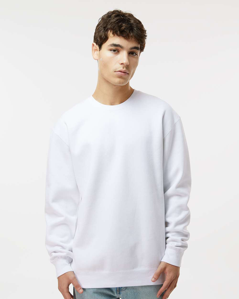Man wearing a White color 10oz. Heavyweight Crew - Tiflee Tradex Company
