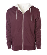 Unisex Heavyweight Sherpa Lined Heather Zip Hood in color Burgundy Heather