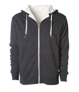 Unisex Heavyweight Sherpa Lined Heather Zip Hood in color Charcoal Heather