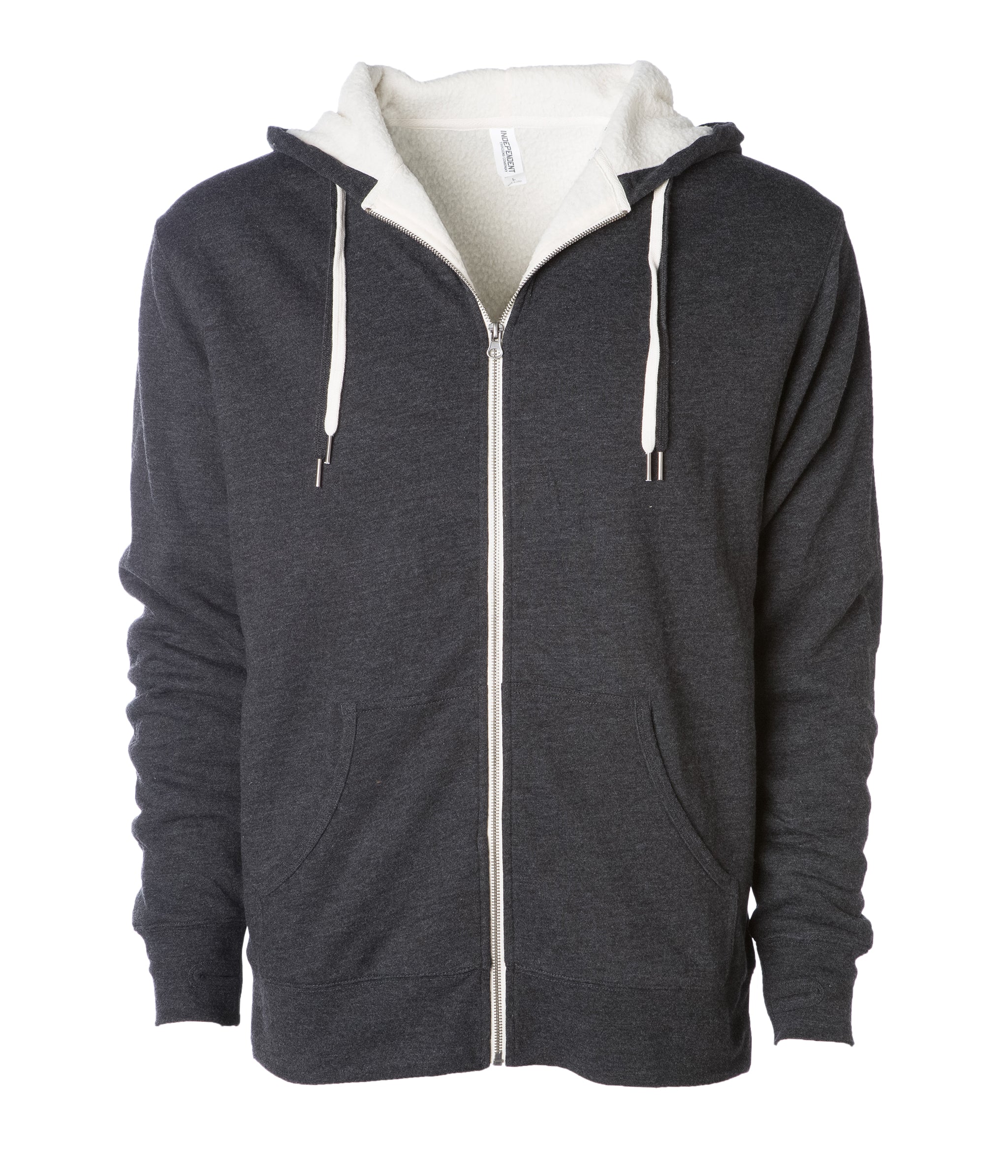 Unisex Heavyweight Sherpa Lined Heather Zip Hood in color Charcoal Heather