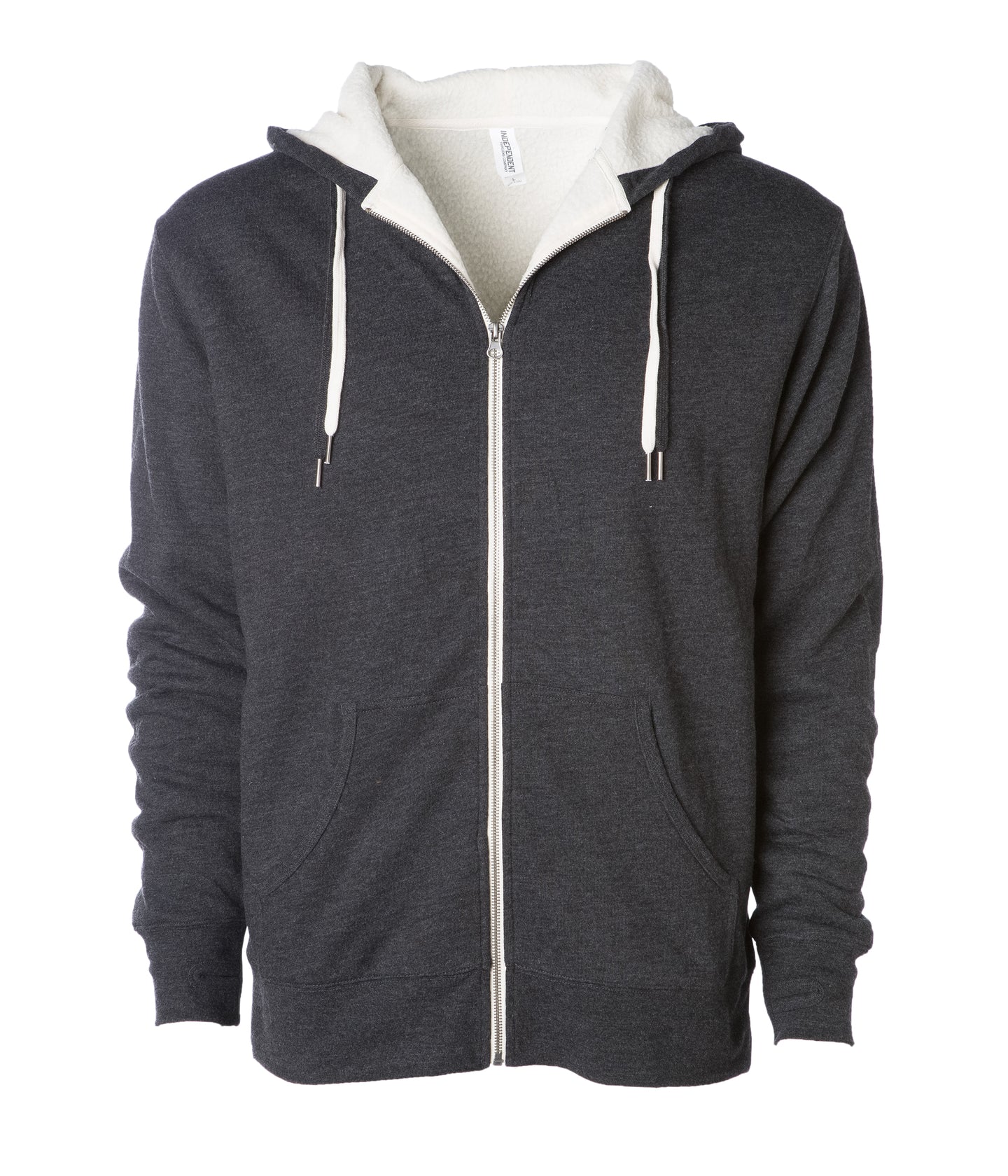 Unisex Heavyweight Sherpa Lined Heather Zip Hood in color Charcoal Heather