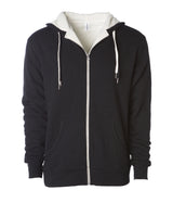 Unisex Heavyweight Sherpa Lined Heather Zip Hood in color Black