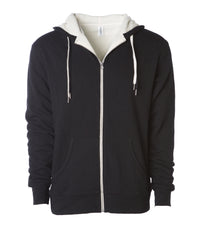 Unisex Heavyweight Sherpa Lined Heather Zip Hood in color Black
