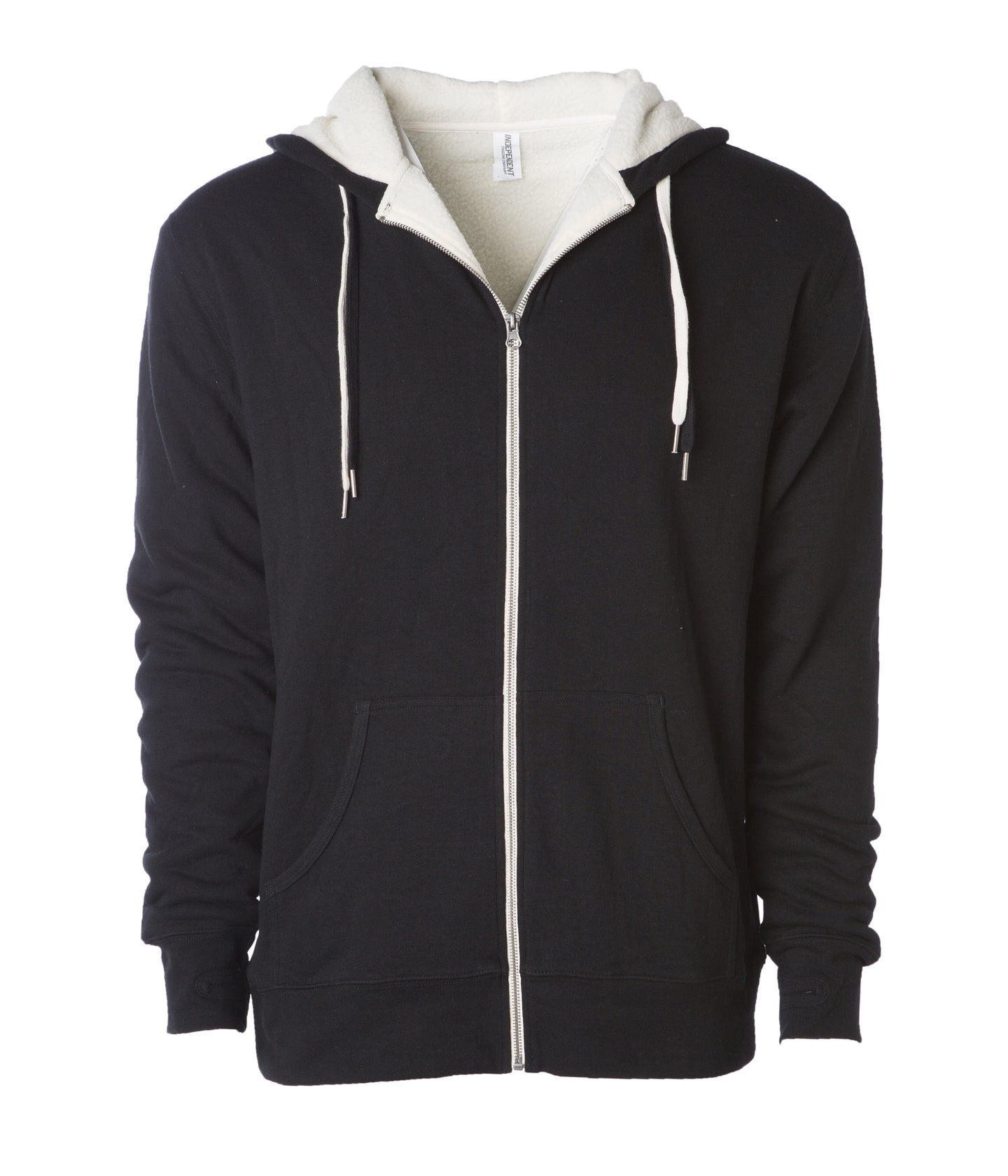 Unisex Heavyweight Sherpa Lined Heather Zip Hood in color Black