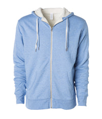 Unisex Heavyweight Sherpa Lined Heather Zip Hood in color Sky Heather