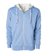 Unisex Heavyweight Sherpa Lined Heather Zip Hood in color Sky Heather
