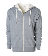Unisex Heavyweight Sherpa Lined Heather Zip Hood in color Salt & Pepper