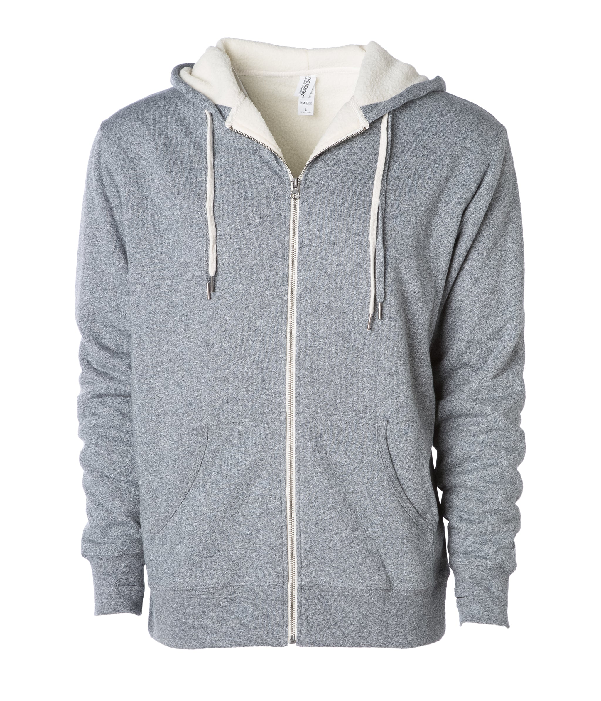 Unisex Heavyweight Sherpa Lined Heather Zip Hood in color Salt & Pepper