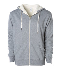 Unisex Heavyweight Sherpa Lined Heather Zip Hood in color Salt & Pepper