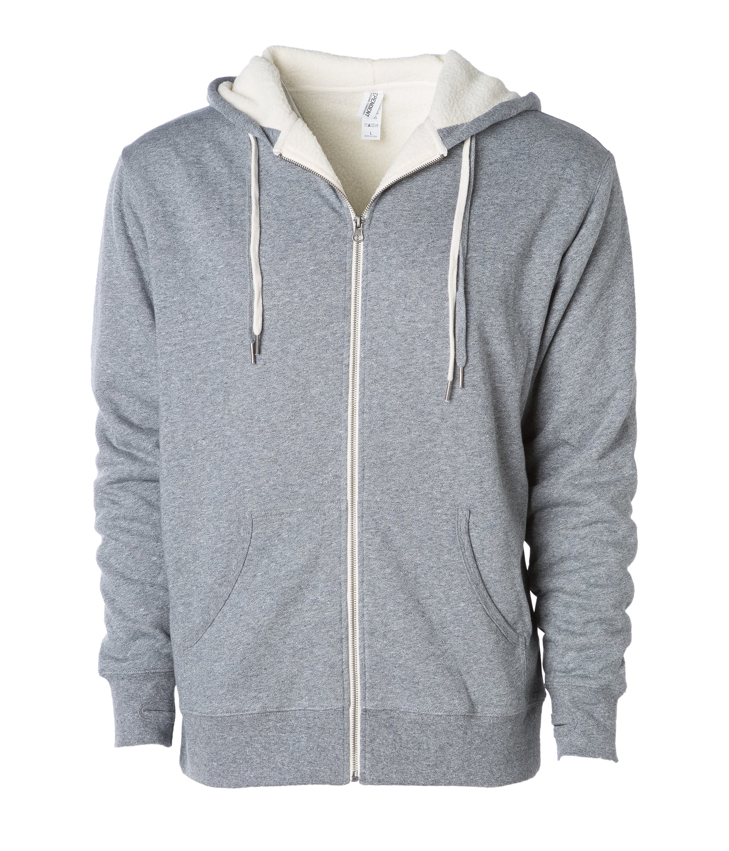Unisex Heavyweight Sherpa Lined Heather Zip Hood in color Salt & Pepper
