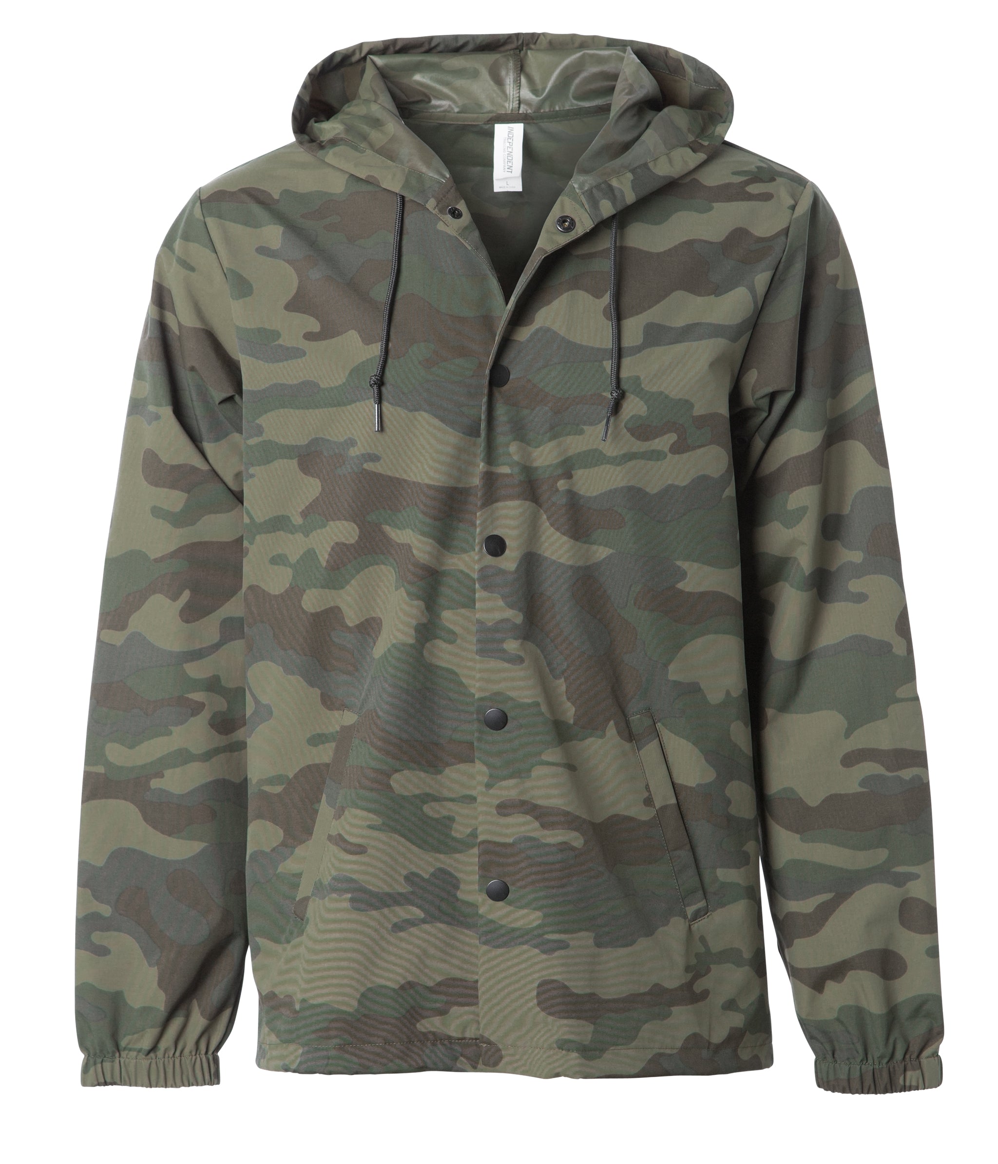 Water Resistant Hooded Windbreaker Coaches Jacket in color Forest Camo