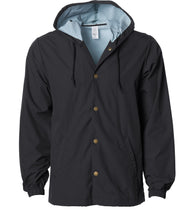 Water Resistant Hooded Windbreaker Coaches Jacket in color Black