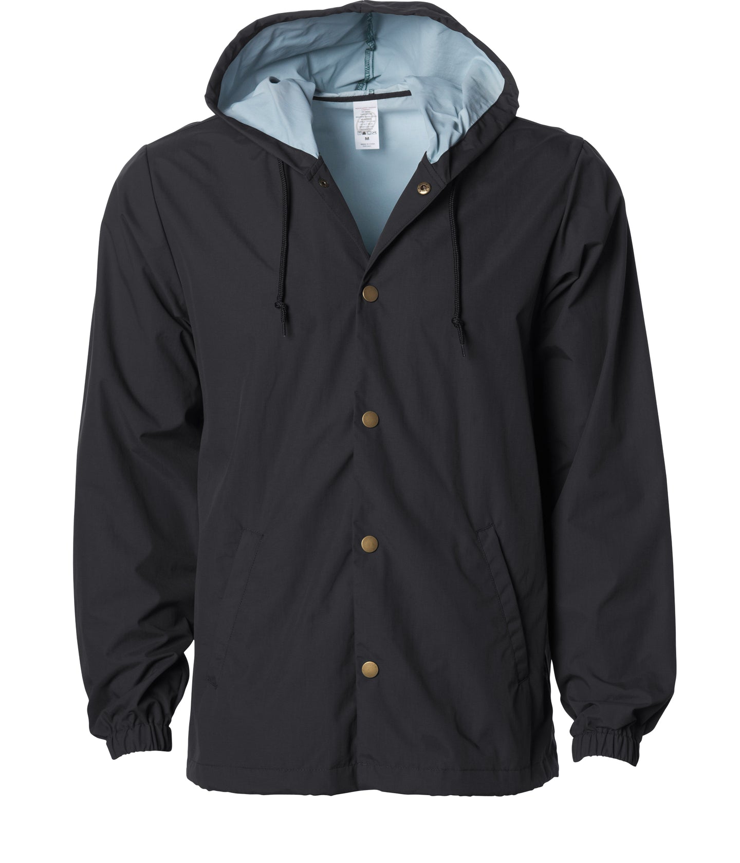 Water Resistant Hooded Windbreaker Coaches Jacket in color Black