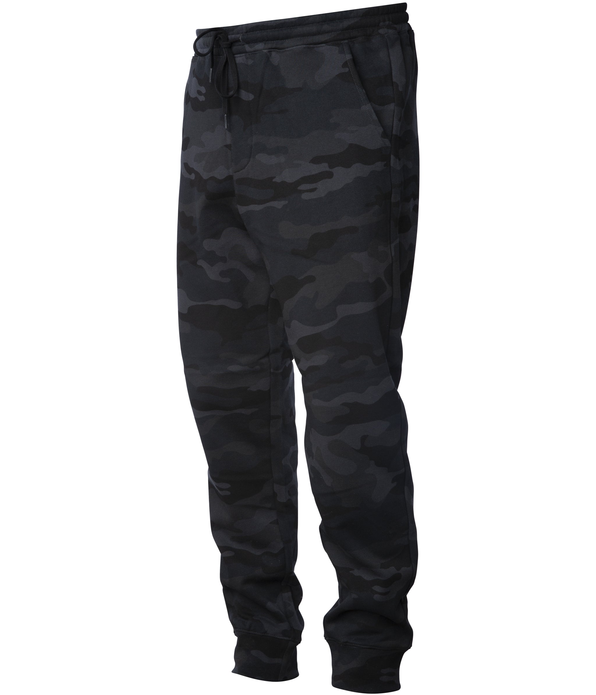IND20PNT Men's Midweight Fleece Pant in color Black Camo quarter turn.