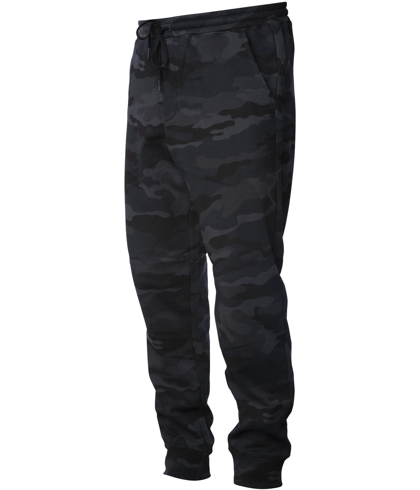 IND20PNT Men's Midweight Fleece Pant in color Black Camo quarter turn.