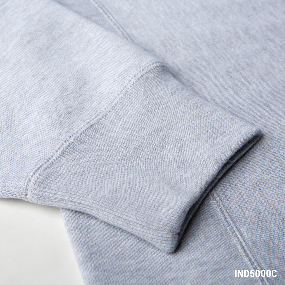 IND5000C Legend - Men's Premium 450gm Heavyweight Cross-Grain Crew Grey Heather ribbing detail.