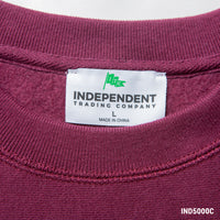 IND5000C Legend - Men's Premium 450gm Heavyweight Cross-Grain Crew tear away neck label on Maroon crew.