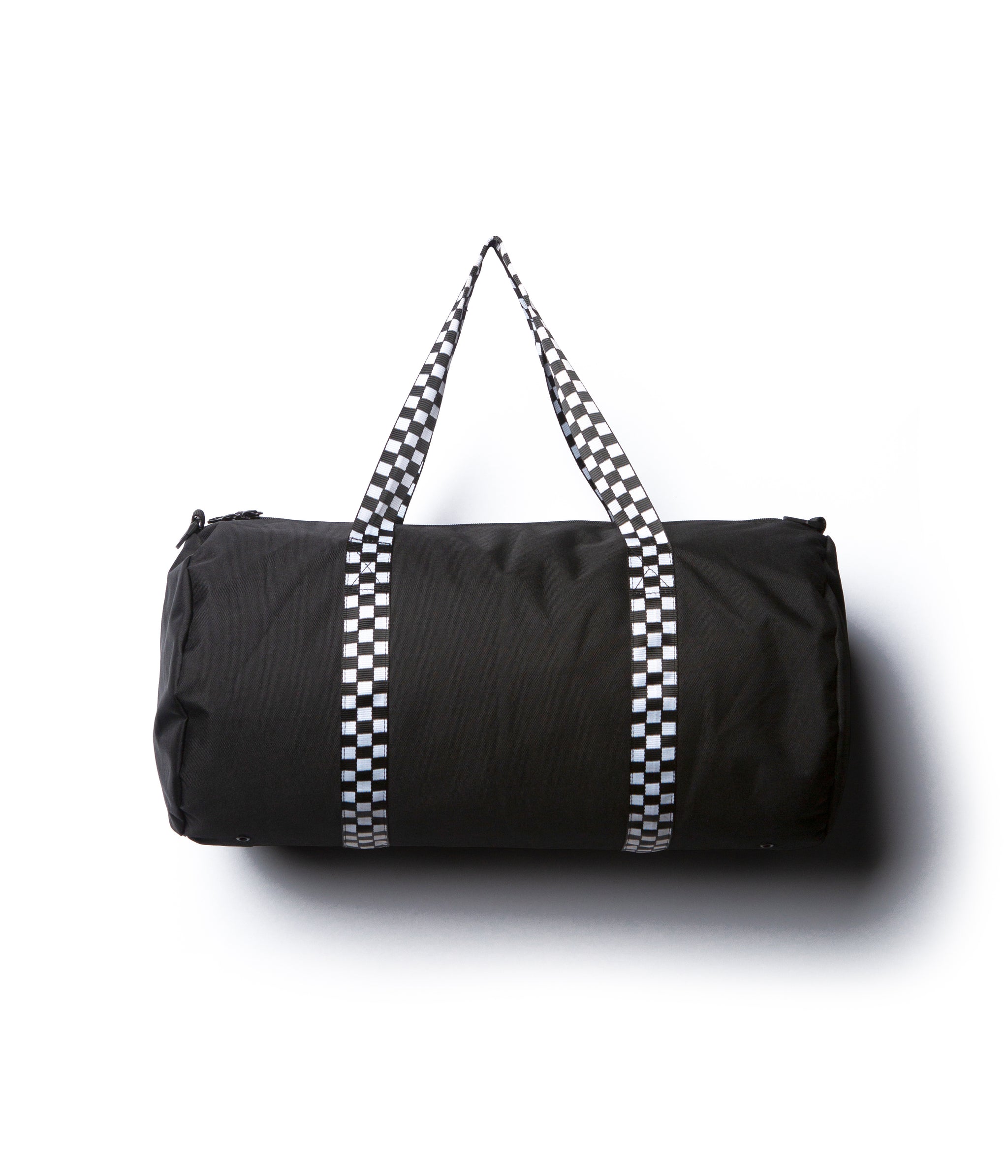 Day Tripper 29 Liter Duffle Bag made of durable polyester material with Nylon handles and removable shoulder strap in Black with Checker Strap