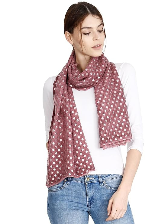 FabSeasons Casual Cotton Solid Scarf with Printed Silver Polka Dots, Scarves, Stole, Duppatta & Shawl for Women & Girls for Summer & Winters