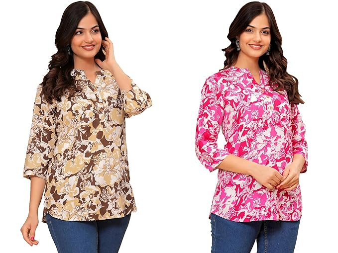 JALMALA’s Multi-color Cotton Gown: Printed Straight Kurti/Top Pattern, Button Line V-neck || Kurti, Kurta, Dress or Gown For Teenage Girls & Women (K80+K81+K82)