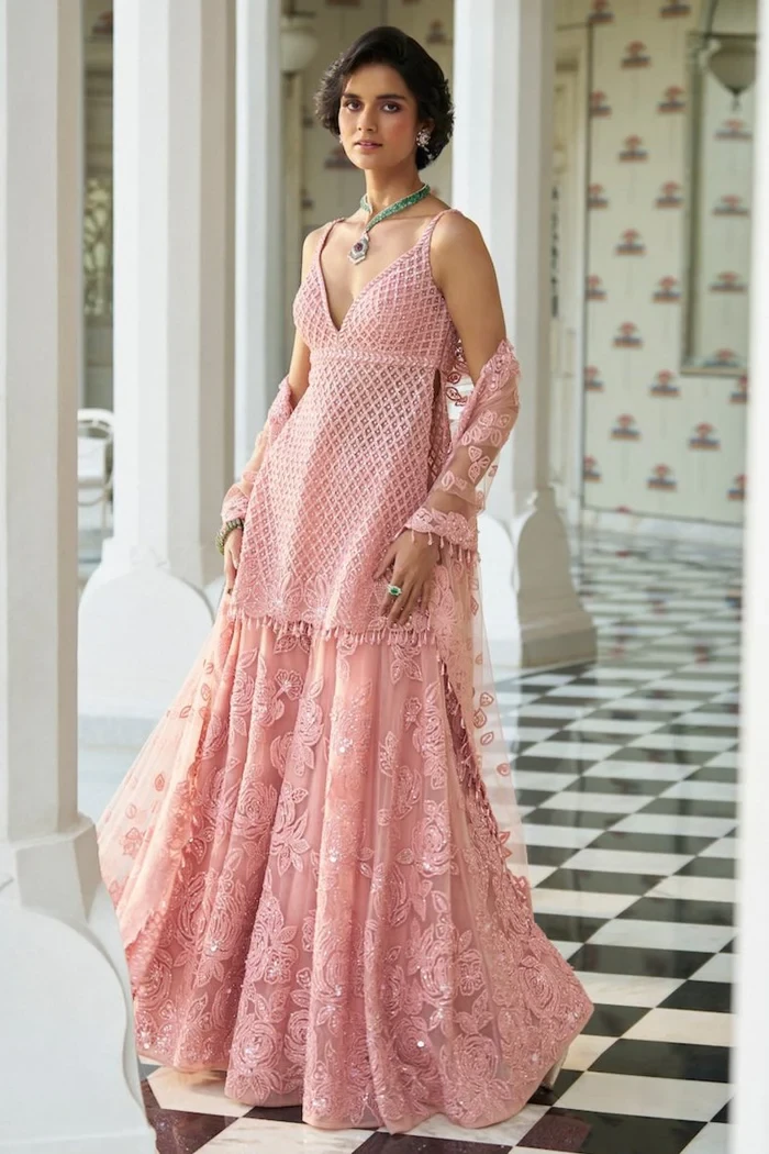 Sarasvi Gota Patti Silk Lehenga Set - Pink