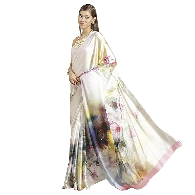 Womanista Women's Digital Floral Print Satin Saree